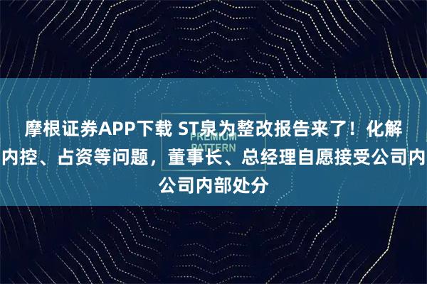摩根证券APP下载 ST泉为整改报告来了！化解、补漏内控、占资等问题，董事长、总经理自愿接受公司内部处分